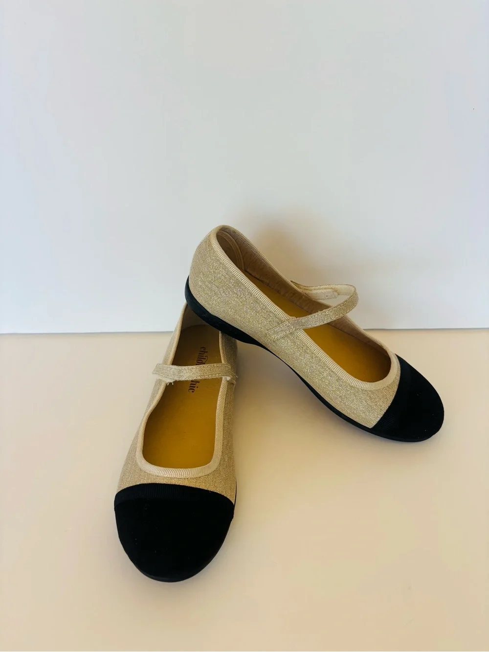 Childrenchic Emilia Gold Beige and Black Mary Jane Ballet Flat, size 3 (34EU)